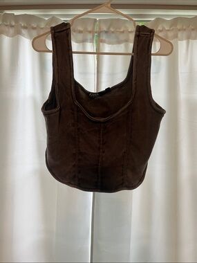 Disturbia Gray Seam-Panel Crop Tank